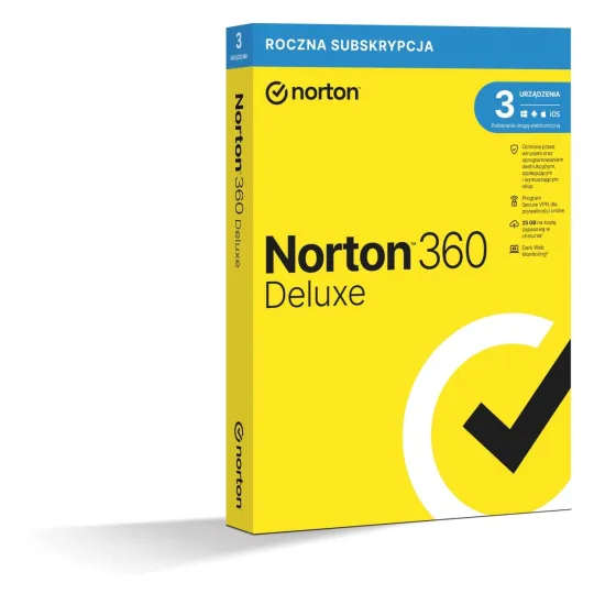 Norton 360 Deluxe (3 urządzenia, 25GB, 12 miesięcy)